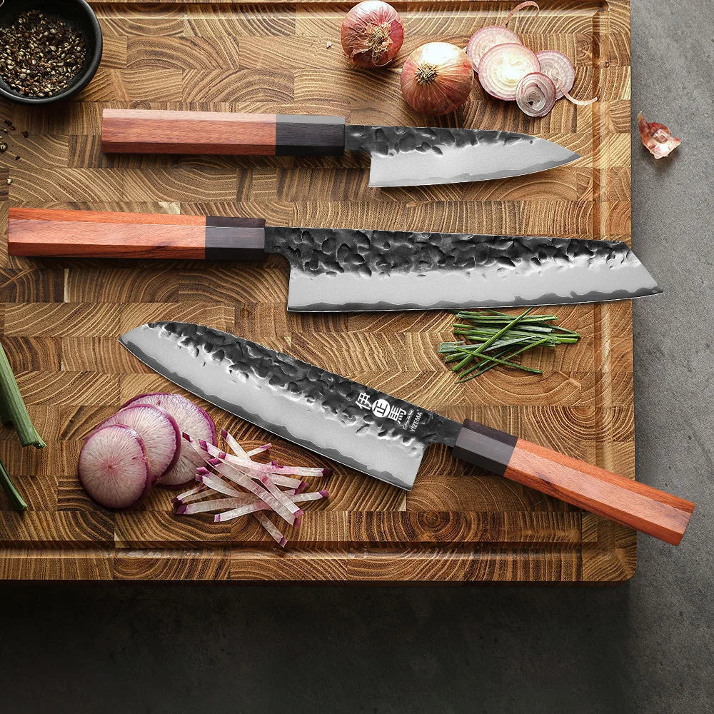 YIZEMA Japanese Knife Set - Kiritsuke, Santoku & Paring Knives with 3-Layer Composite Steel