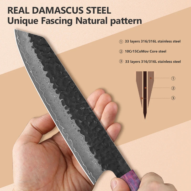 Japanese Knife Set - 4-Piece VG10 Damascus Steel Chef Knives with Stable Wood Handles