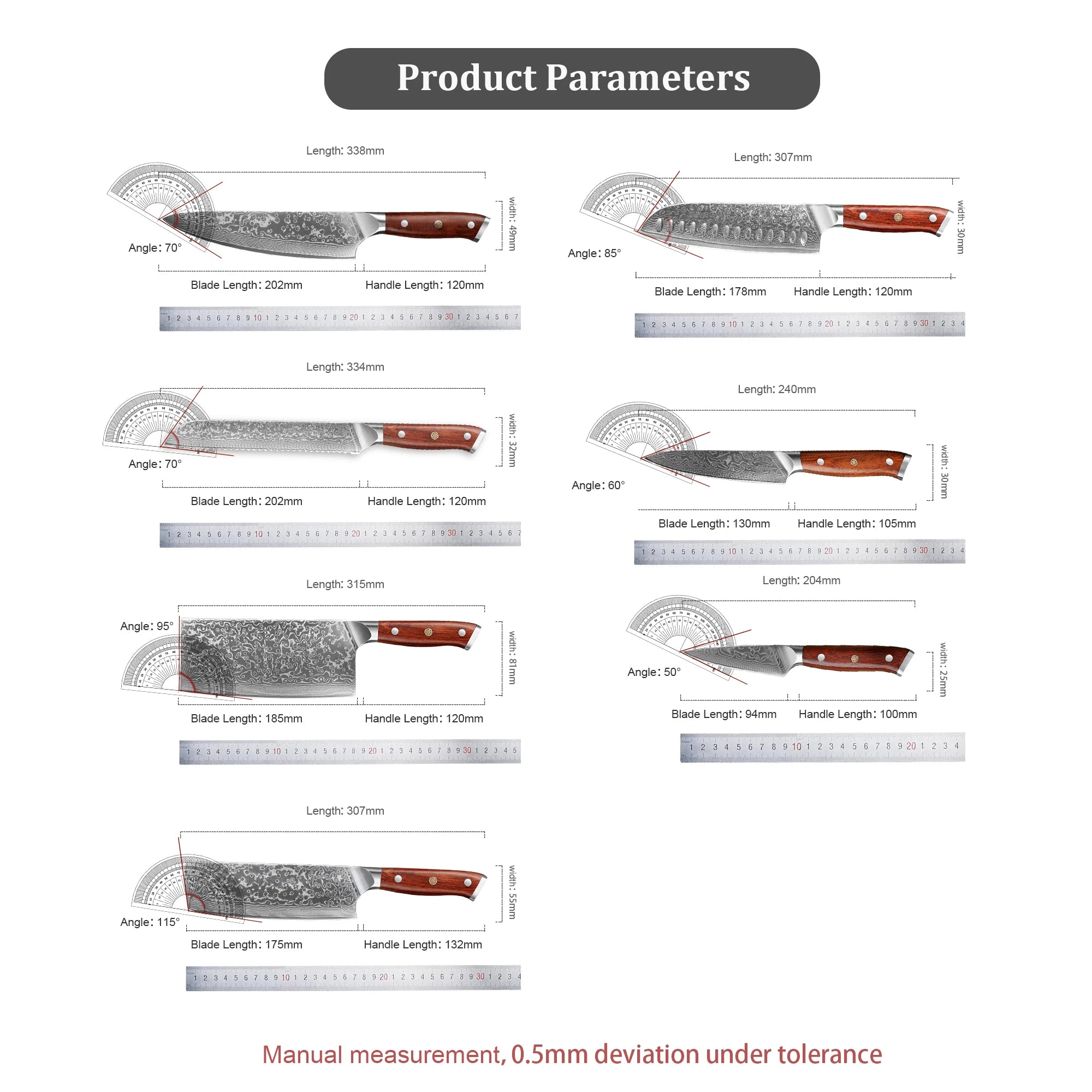 Japanese Knife Set - 7PCS VG10 Damascus Steel with Rosewood Handles