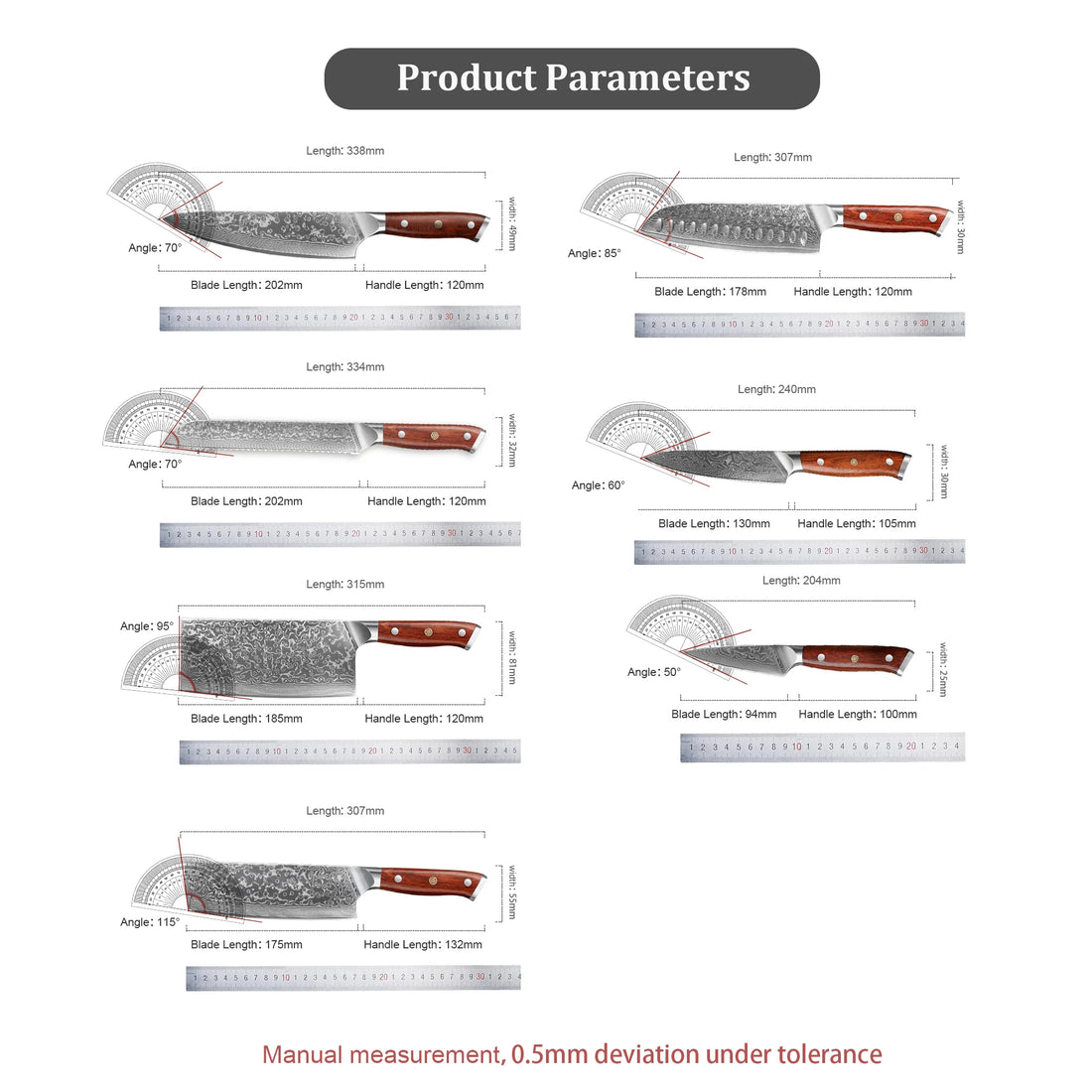 Japanese Knife Set - 7PCS VG10 Damascus Steel with Rosewood Handles