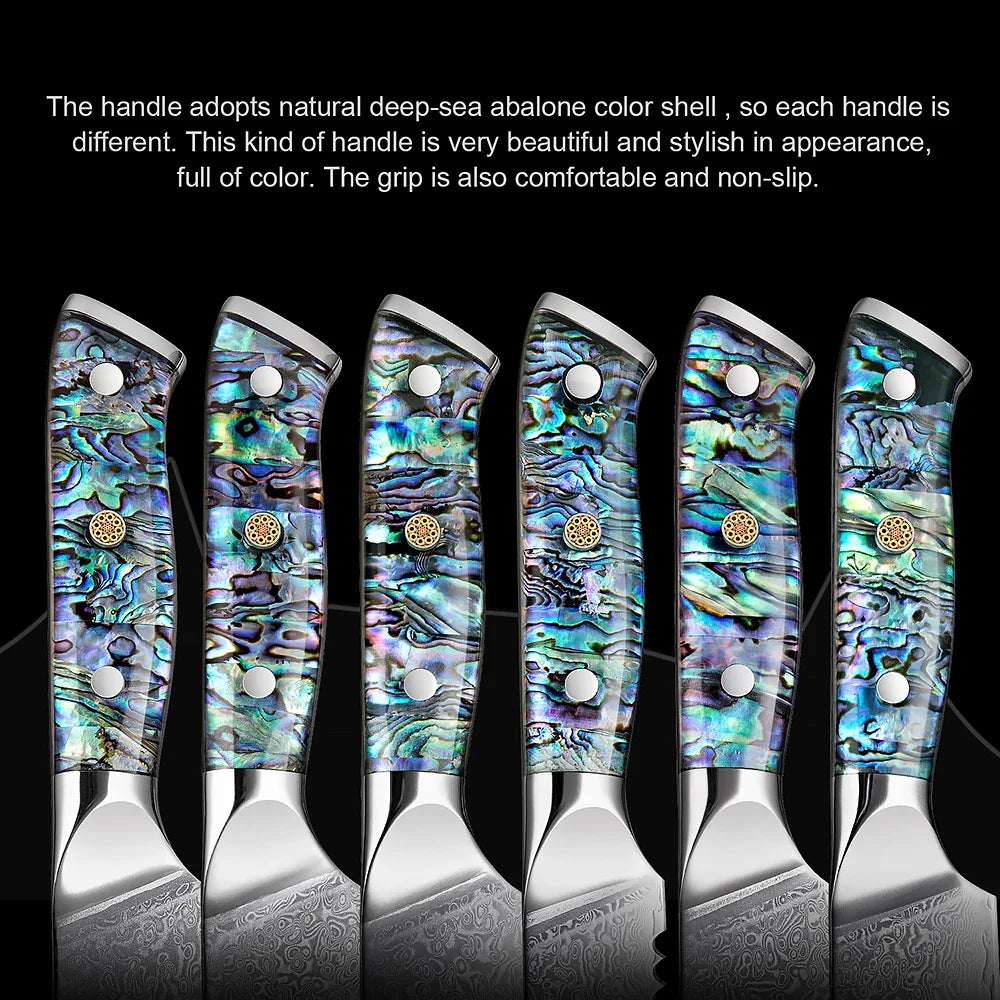 XITUO 5-Piece Japanese Knife Set with Damascus Steel and Abalone Handle