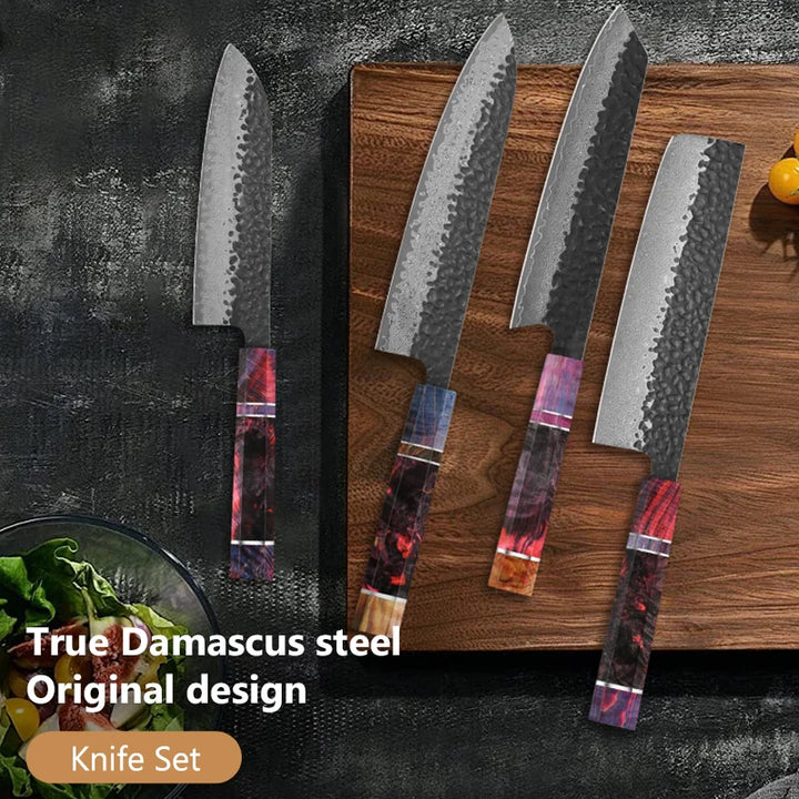 Japanese Knife Set - Hand Forged 67 Layers Damascus Steel Chef & Santoku Knives
