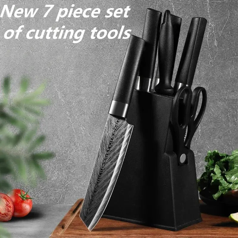 Upgraded 7-Piece Japanese Knife Set with Bone Cleaver, Scissors & Sharpener