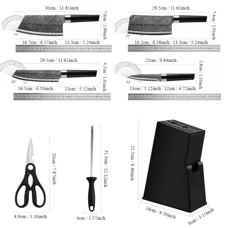 Cleaver Scissors Upgraded 7-Piece Japanese Knife Set with Bone Cleaver, Scissors & Shar ...