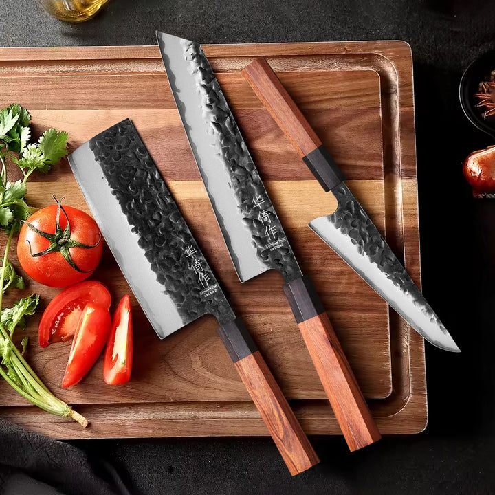 Japanese Knife Set: 3-Piece Utility Honesuki, Nakiri, Kiritsuke Professional Chef Knives