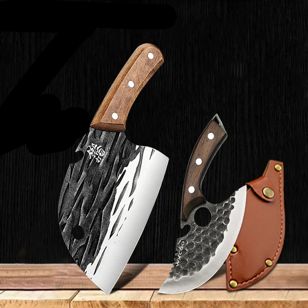 5-Piece Hand-Forged Japanese Knife Set with Wooden Handle