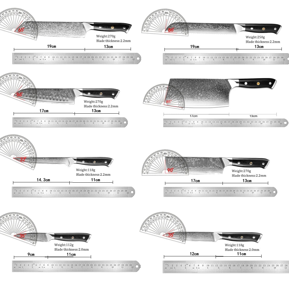 Japanese 8-Piece Damascus Steel Kitchen Knife Set with Ergonomic Handle