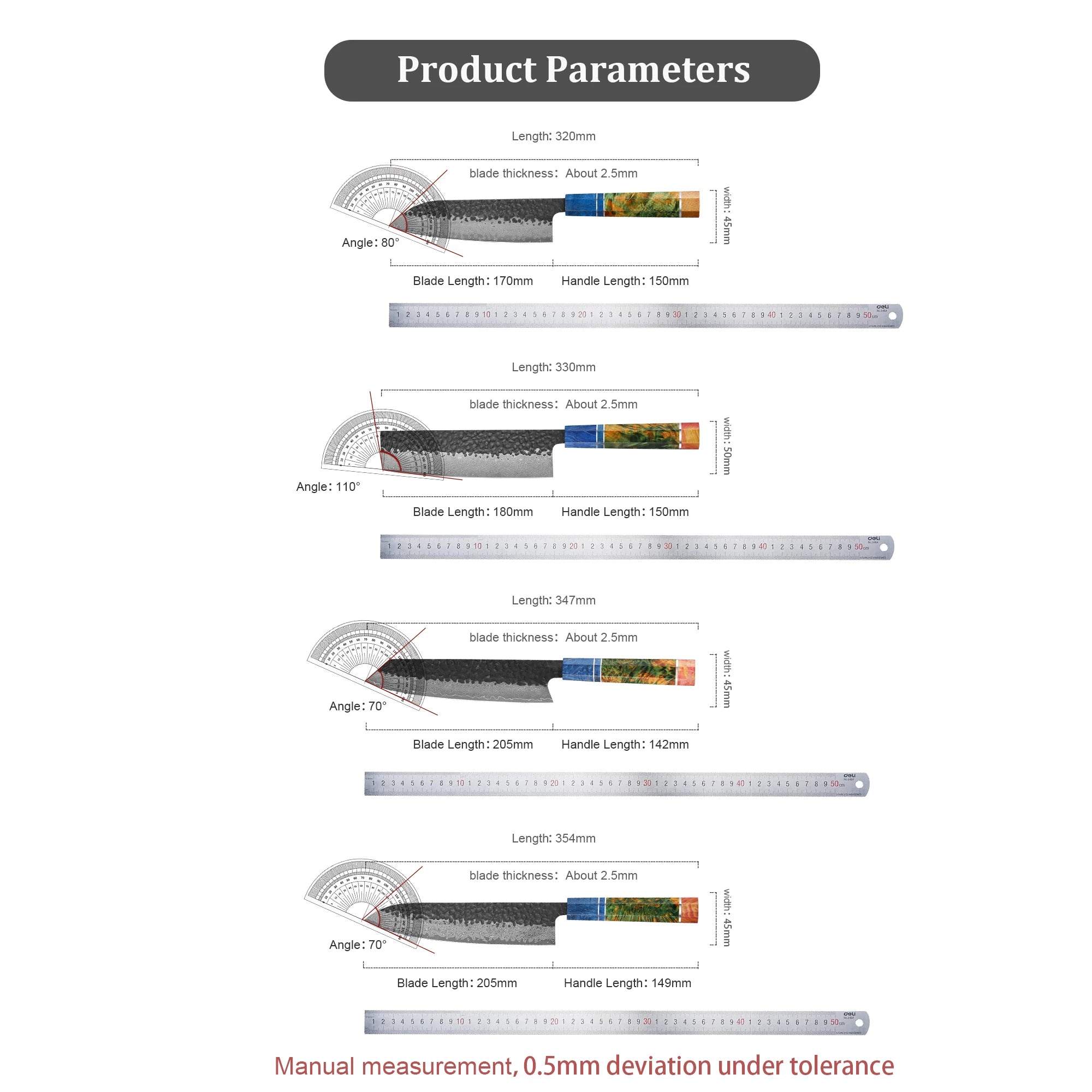 Japanese Knife Set - 4 PCS VG10 Damascus Chef, Kiritsuke, Nakiri & Santoku Knives