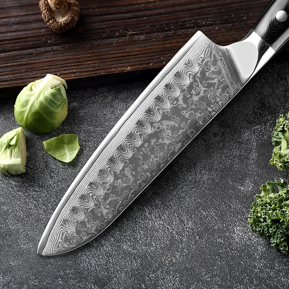 Japanese 8-Piece Damascus Steel Kitchen Knife Set with Ergonomic Handle