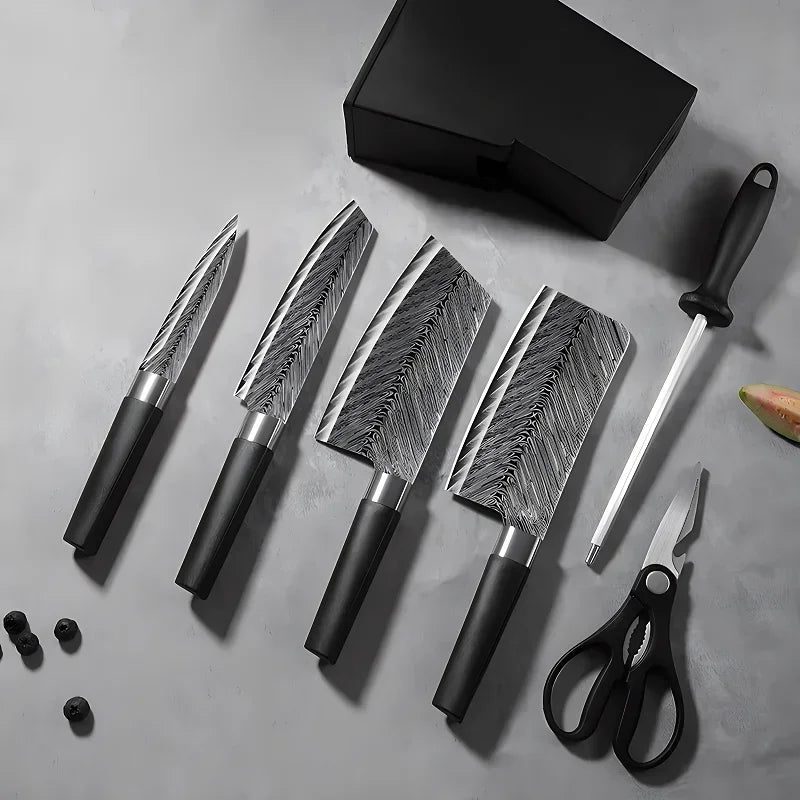 Upgraded 7-Piece Japanese Knife Set with Bone Cleaver, Scissors & Sharpener