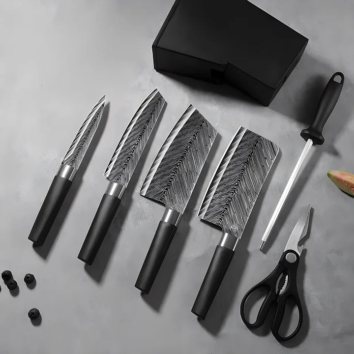Upgraded 7-Piece Japanese Knife Set with Bone Cleaver, Scissors & Sharpener