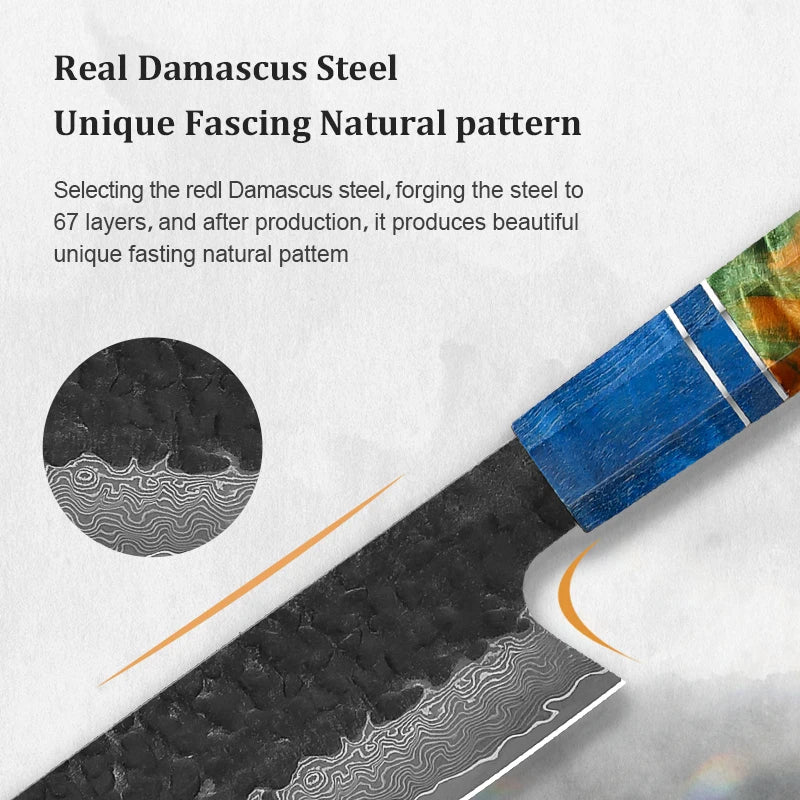 Japanese Knife Set - 4 PCS VG10 Damascus Chef, Kiritsuke, Nakiri & Santoku Knives