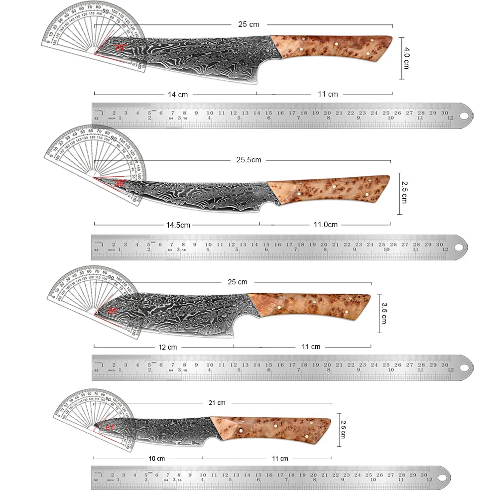 XITUO Japanese Knife Set - Handcrafted Damascus Steel Utility Knives with Pakkawood Handles